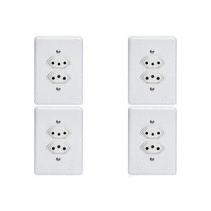 Kit C/4 - Conjunto Perlex''Branca''Com Placa(2Tomadas 10/...
