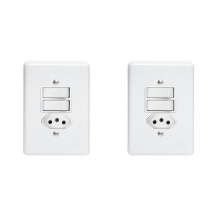 Kit C/2 - Conjunto Perlex''Branca''Com Placa(2Simples+Tomada  ..