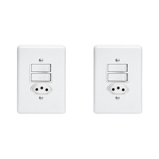 Kit C/2 - Conjunto Perlex''Branca''Com Placa(2Simples+Tomada  ..