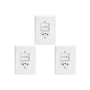 Kit C/3 - Conjunto Perlex''Branca''Com Placa(2Simples+Tomada  ..