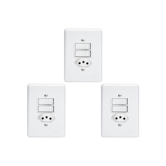 Kit C/3 - Conjunto Perlex''Branca''Com Placa(2Simples+Tomada  ..