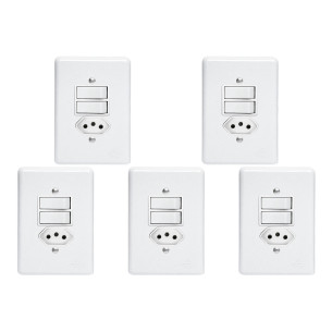 Kit C/5 - Conjunto Perlex''Branca''Com Placa(2Simples+Tomada  ..