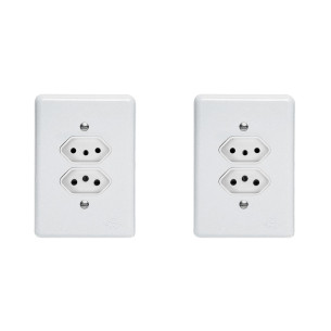 Kit C/2 - Conjunto Perlex''Branca''Com Placa(2Tomadas 20A...