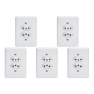 Kit C/5 - Conjunto Perlex''Branca''Com Placa(2Tomadas 20A...