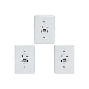 Kit C/3 - Conjunto Tomada Fone Perlex''Branca''Com Placa+...