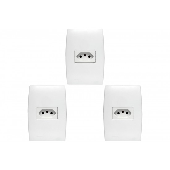 Kit C/3 - Conjunto Soprano Ilus 4X2 Branco Com Placa(1Tomada  ..
