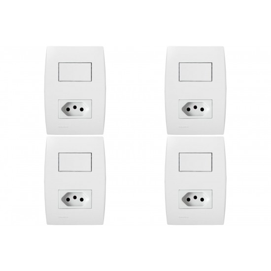 Kit C/4 - Conjunto Soprano Ilus 4X2 Branco Com Placa(1Sim...