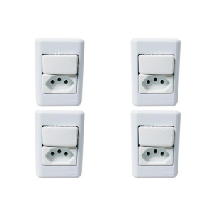 Kit C/4 - Sistema Perlex Branca (1 Simples+Tomada 20A) 30...