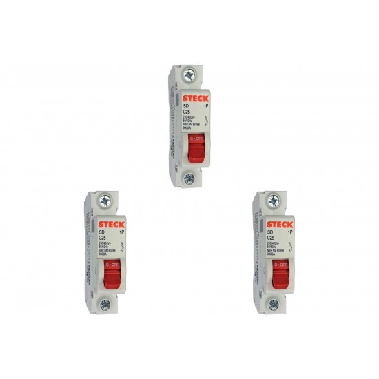 Kit C/3 - Disjuntor Steck Din Unipolar 25A Sd61 C Sdd61C25
