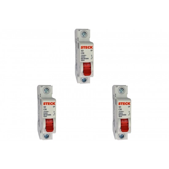 Kit C/3 - Disjuntor Steck Din Unipolar 50A Sd61 C Sdd61C50