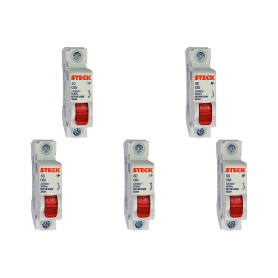Kit C/5 - Disjuntor Steck Din Unipolar 63A Sd61 C Sdd61C63