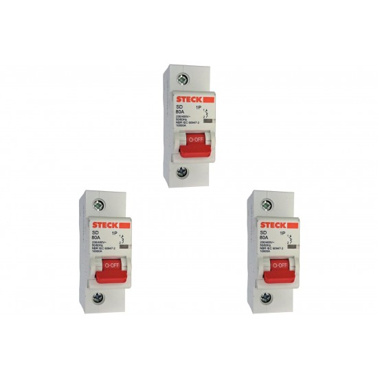 Kit C/3 - Disjuntor Steck Din Unipolar 80A Sd1 C Sdd1C80