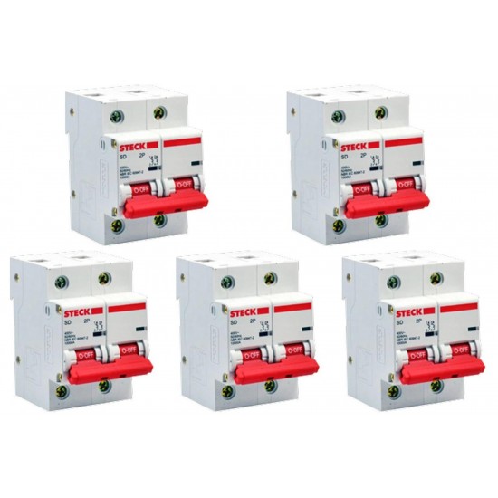 Kit C/5 - Disjuntor Steck Din Bipolar 80A Sd2 C Sdd2C80