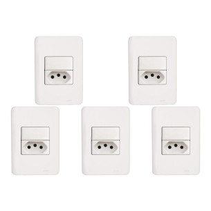 Kit C/5 - Conjunto Perlex Aros 4X2 Branco Com Placa(1Para...