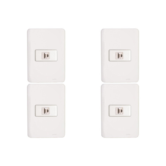 Kit C/4 - Conjunto Perlex Aros 4X2 Branco Com Placa(1Toma...