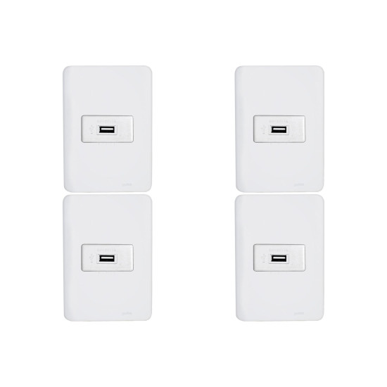 Kit C/4 - Conjunto Perlex Aros 4X2 Branco Com Placa(1Toma...
