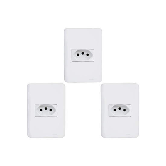 Kit C/3 - Conjunto Perlex Aros 4X2 Branco Com Placa(1Toma...