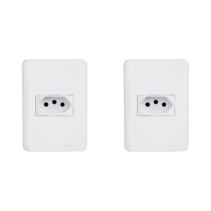 Kit C/2 - Conjunto Perlex Aros 4X2 Branco Com Placa(1Toma...