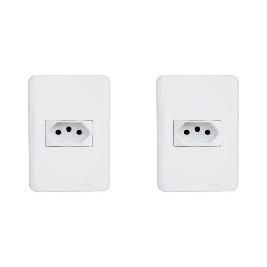 Kit C/2 - Conjunto Perlex Aros 4X2 Branco Com Placa(1Toma...