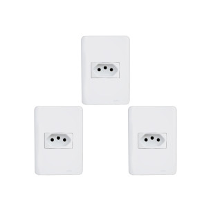 Kit C/3 - Conjunto Perlex Aros 4X2 Branco Com Placa(1Toma...