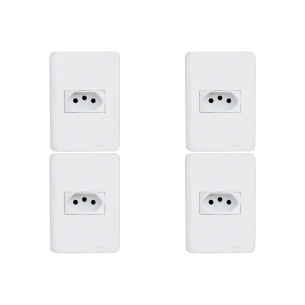 Kit C/4 - Conjunto Perlex Aros 4X2 Branco Com Placa(1Toma...