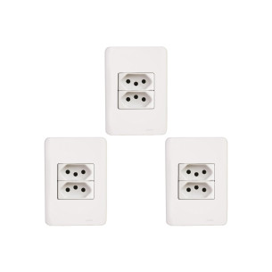 Kit C/3 - Conjunto Perlex Aros 4X2 Branco Com Placa(2Toma...