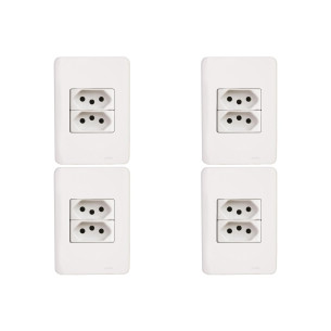 Kit C/4 - Conjunto Perlex Aros 4X2 Branco Com Placa(2Toma...