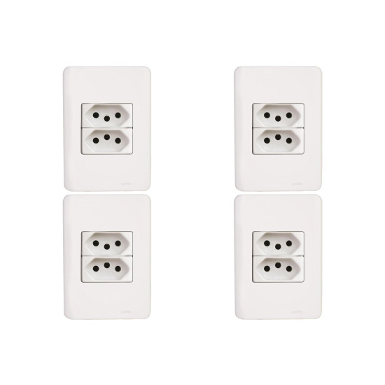 Kit C/4 - Conjunto Perlex Aros 4X2 Branco Com Placa(2Toma...