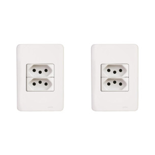 Kit C/2 - Conjunto Perlex Aros 4X2 Branco Com Placa(2Toma...