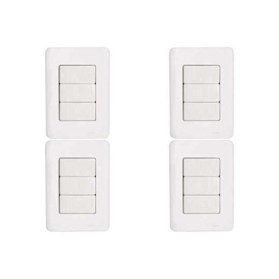 Kit C/4 - Conjunto Perlex Aros 4X2 Branco Com Placa(3Simp...