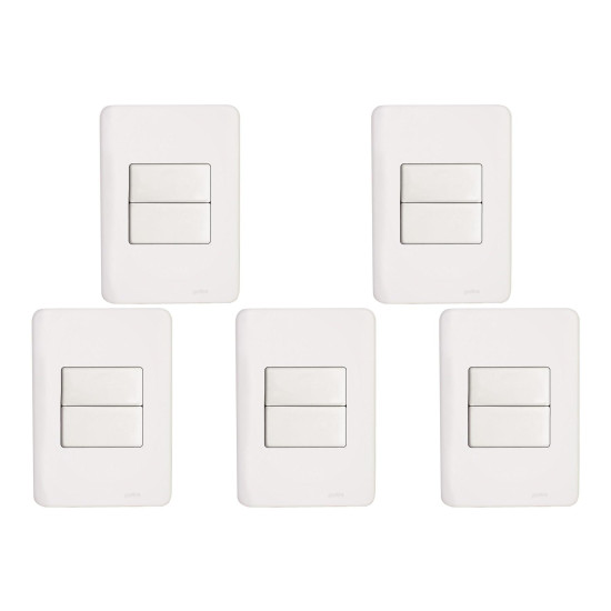 Kit C/5 - Conjunto Perlex Aros 4X2 Branco Com Placa(2Para... Kit C/5 - Conjunto Perlex Aros 4X2 Branco Com Placa(2Para...