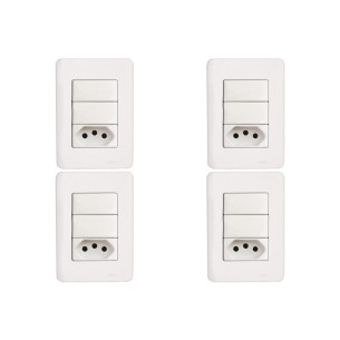 Kit C/4 - Conjunto Perlex Aros 4X2 Branco Com Placa(2Simp...