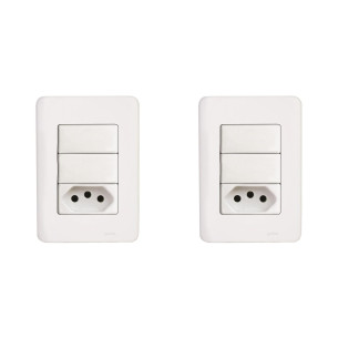 Kit C/2 - Conjunto Perlex Aros 4X2 Branco Com Placa(2Simp...