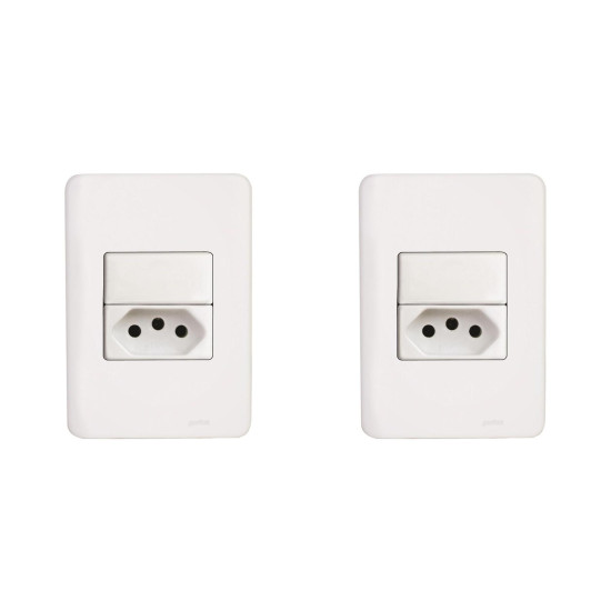 Kit C/2 - Conjunto Perlex Aros 4X2 Branco Com Placa(1Simp... Kit C/2 - Conjunto Perlex Aros 4X2 Branco Com Placa(1Simp...