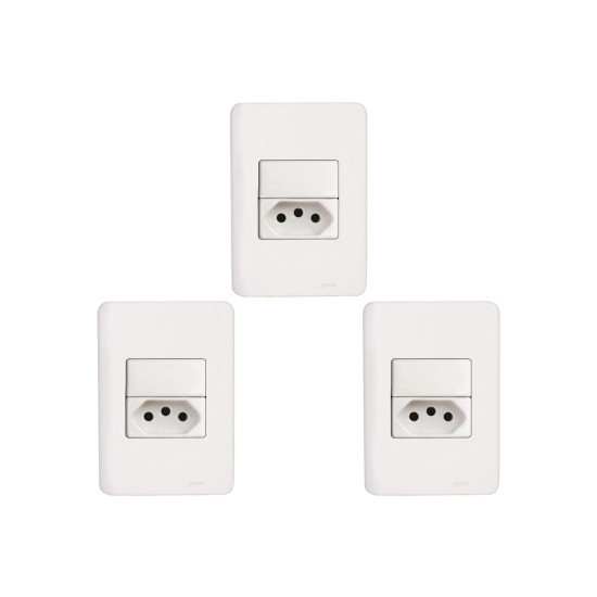 Kit C/3 - Conjunto Perlex Aros 4X2 Branco Com Placa(1Simp...