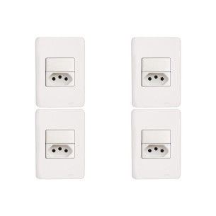 Kit C/4 - Conjunto Perlex Aros 4X2 Branco Com Placa(1Simp...