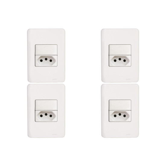 Kit C/4 - Conjunto Perlex Aros 4X2 Branco Com Placa(1Simp...