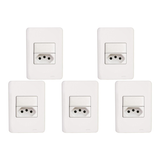 Kit C/5 - Conjunto Perlex Aros 4X2 Branco Com Placa(1Simp... Kit C/5 - Conjunto Perlex Aros 4X2 Branco Com Placa(1Simp...