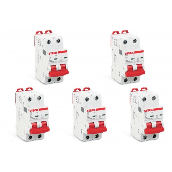 Kit C/5 - Disjuntor Steck Din Bipolar 02A   Sdd62C02