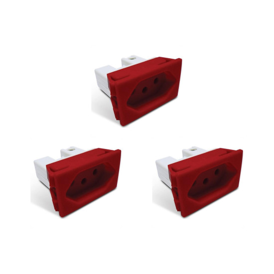 Kit C/3 - Tomada Painel Steck Com Borne 20A 250V Vermelha...