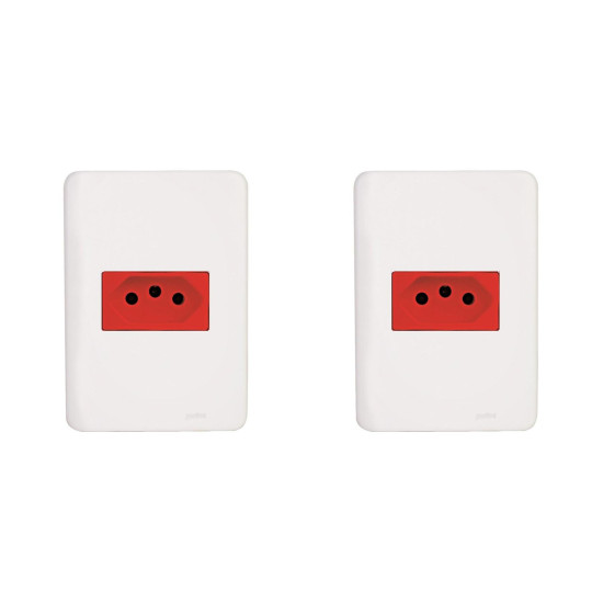 Kit C/2 - Conjunto Perlex Aros 4X2 Branco Com Placa(1Toma...