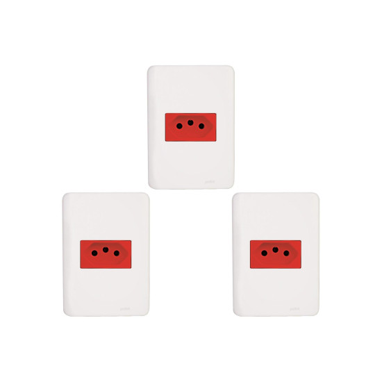 Kit C/3 - Conjunto Perlex Aros 4X2 Branco Com Placa(1Toma...