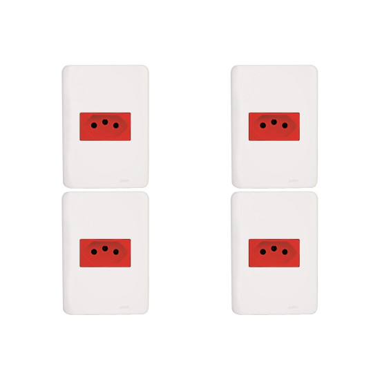 Kit C/4 - Conjunto Perlex Aros 4X2 Branco Com Placa(1Toma...