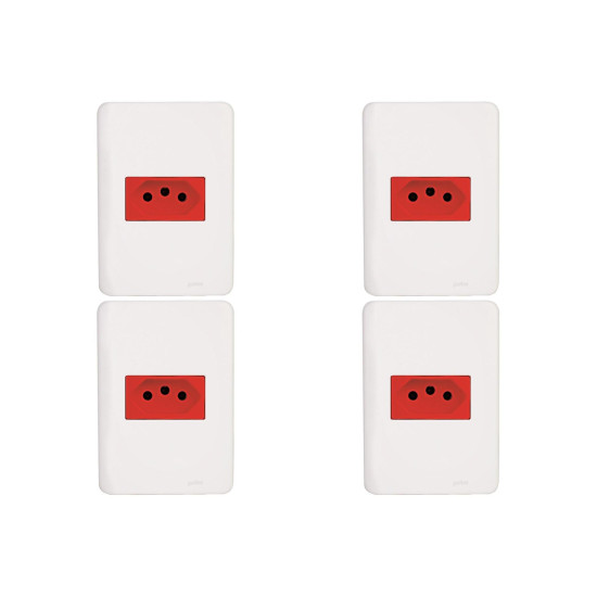 Kit C/4 - Conjunto Perlex Aros 4X2 Branco Com Placa(1Toma...