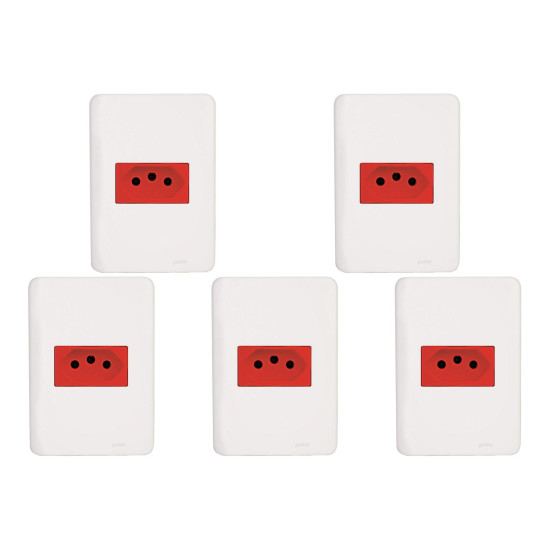 Kit C/5 - Conjunto Perlex Aros 4X2 Branco Com Placa(1Toma...