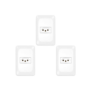 Kit C/3 - Conjunto Pial Pop 4X2 Branco Com Placa (1Tomada...