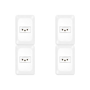 Kit C/4 - Conjunto Pial Pop 4X2 Branco Com Placa (1Tomada...
