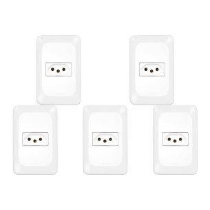 Kit C/5 - Conjunto Pial Pop 4X2 Branco Com Placa (1Tomada...