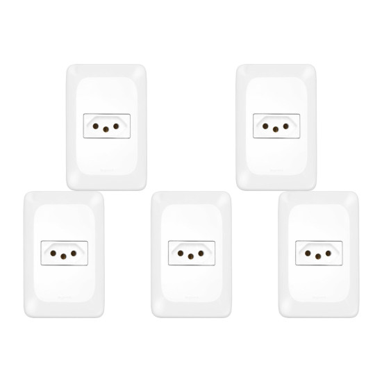 Kit C/5 - Conjunto Pial Pop 4X2 Branco Com Placa (1Tomada...