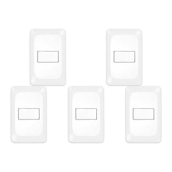 Kit C/5 - Conjunto Pial Pop 4X2 Branco Com Placa (1Tomada...
